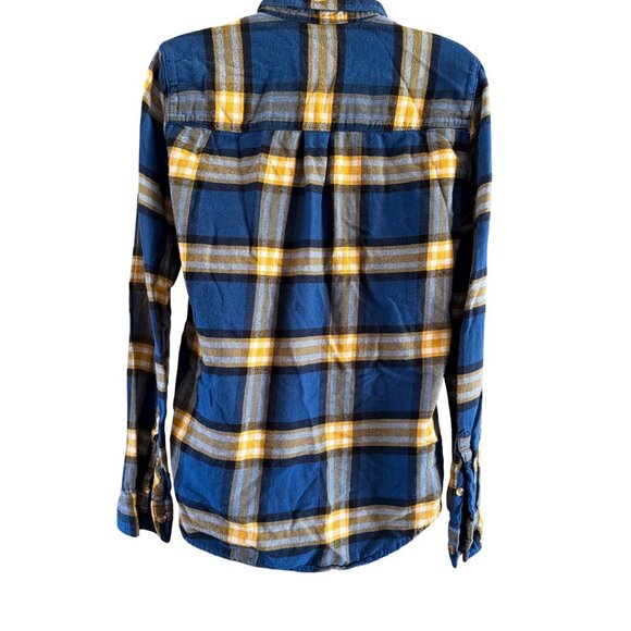 Abercrombie & Fitch Womens Shirt M Blue Yellow Plaid Button-Up Flannel - Picture 2 of 6